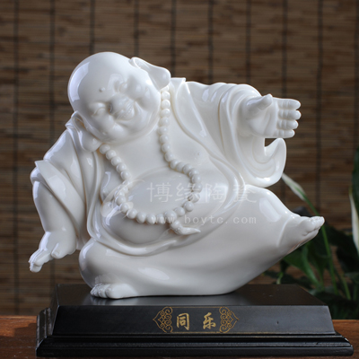 同樂德化白瓷瓷雕泉州特色拍胸舞大肚彌勒佛家居辦公飾品擺設