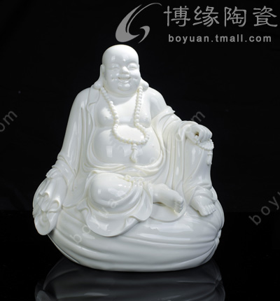 10寸坐布袋笑佛德化白瓷傳統人物雕塑彌勒笑佛家居辦公風水招財工藝擺件
