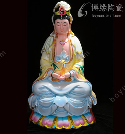 坐蓮平手觀音德化陶瓷彩色觀世音菩薩人物雕塑家居佛堂供奉工藝擺件