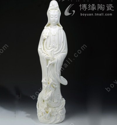 20寸三龍滴水觀音德化陶瓷觀世音菩薩人物雕塑家居佛堂供奉工藝擺件