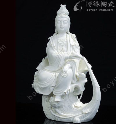 水月觀音德化陶瓷觀世音菩薩人物雕塑家居佛堂供奉工藝擺件