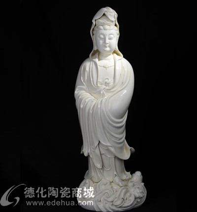 27寸渡海觀音德化陶瓷觀世音菩薩人物雕塑家居佛堂供奉工藝擺件