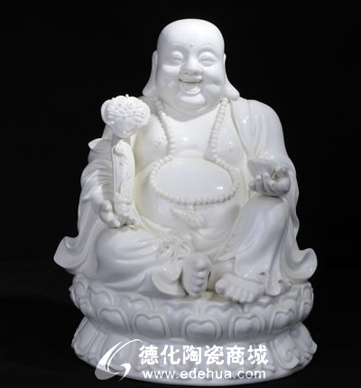 11寸彌勒佛德化白瓷大號執如意大肚彌勒笑佛家居辦公擺件