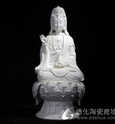 21寸坐古蓮觀音德化陶瓷觀世音菩薩人物雕塑家居佛堂供奉工藝擺件