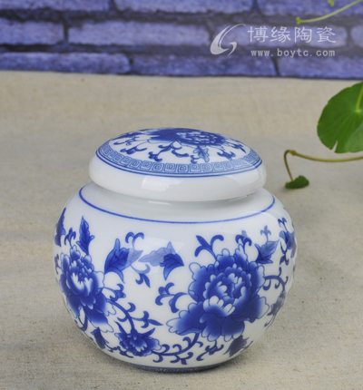 牡丹茶葉罐青花茶葉罐橢圓茶葉罐典雅茶葉罐