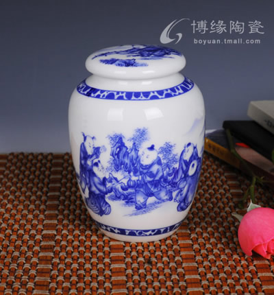 博緣陶瓷茶葉罐功夫茶具茶道用品密封罐裝五子圖茶葉罐