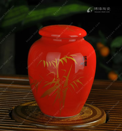 博緣陶瓷茶葉罐茶具茶道用品紅釉蟬鳴茶葉罐