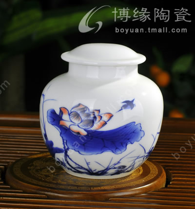 博緣陶瓷茶葉罐茶具茶道用品荷塘清趣大號茶葉罐
