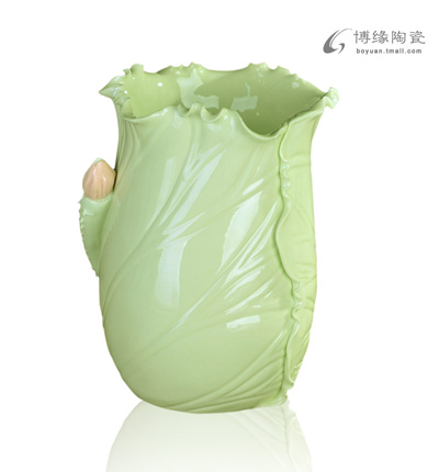荷葉筆筒五號德化陶瓷荷葉花瓶時尚家居擺件辦公室書房高檔工藝品