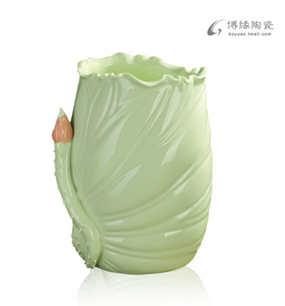 荷葉筆筒四號德化陶瓷荷葉花瓶時尚家居擺件辦公室書房高檔工藝品