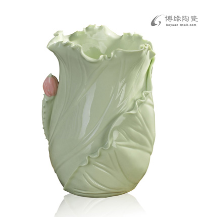 荷葉筆筒一號德化陶瓷荷葉花瓶時尚家居擺件辦公室書房高檔工藝品
