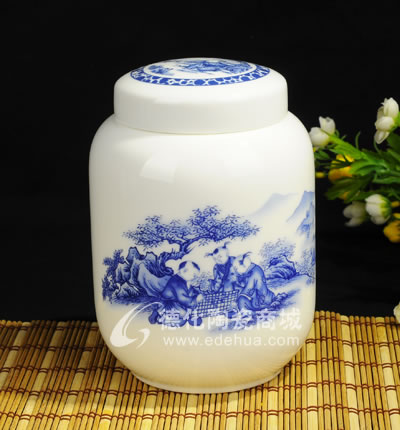 蘭童子天圓茶葉罐/德化陶瓷/茶葉罐/茶具
