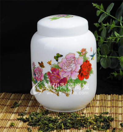 金牡丹天圓茶葉罐/德化陶瓷/茶葉罐/茶具