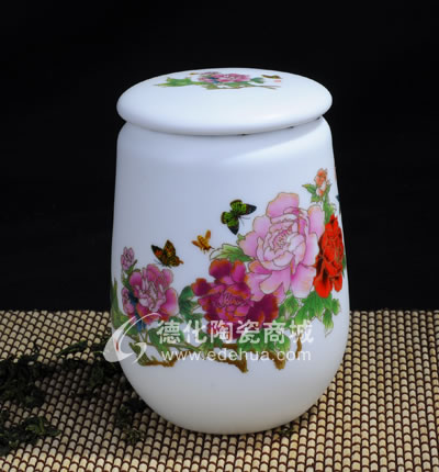亞光富貴牡丹1#茶葉罐/德化陶瓷/茶葉罐/茶具