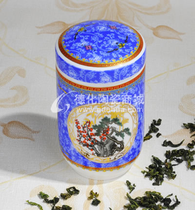 蘭松梅竹圓帽茶葉罐/德化陶瓷/茶葉罐/茶具