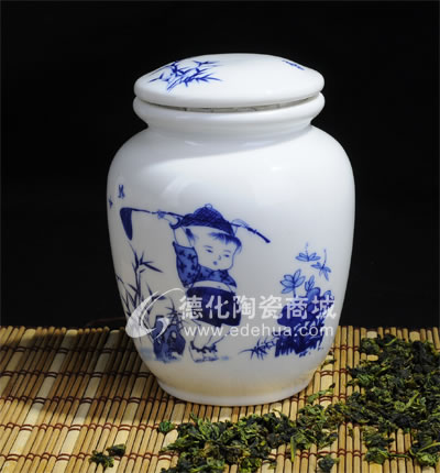 蘭戲童純真茶葉罐/德化陶瓷/茶葉罐/茶具
