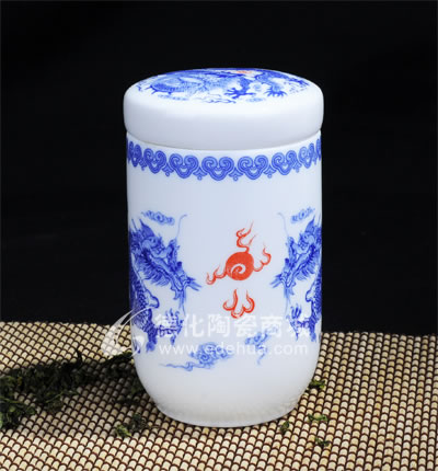 青花龍圓帽茶葉罐/德化陶瓷/茶葉罐/茶具
