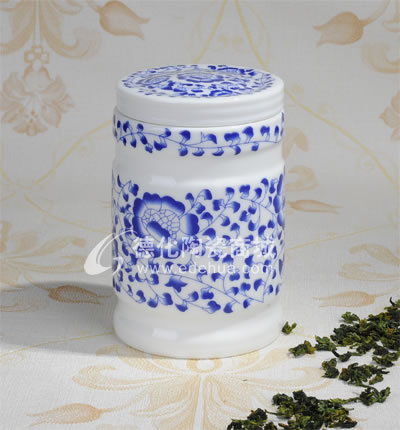 青花直筒茶葉罐/德化陶瓷/茶葉罐/茶具