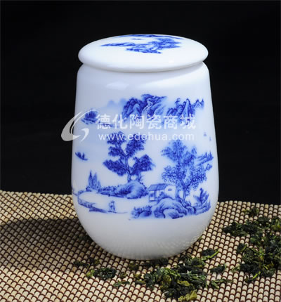 綠水人家1#茶葉罐/德化陶瓷/茶葉罐/茶具