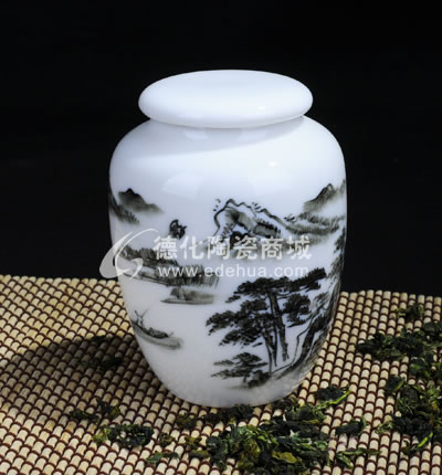 手繪黑山水2#茶葉罐/德化陶瓷/茶葉罐/茶具