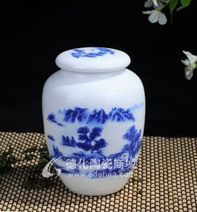 綠水人家2#茶葉罐/德化陶瓷/茶葉罐/茶具