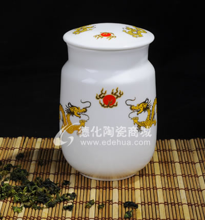 黃金龍頂帽茶葉罐/德化陶瓷/茶葉罐/茶具