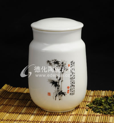 黑竹頂帽茶葉罐/德化陶瓷/茶葉罐/茶具