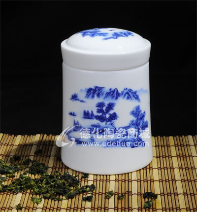 綠水人家天柱茶葉罐/德化陶瓷/茶葉罐/茶具