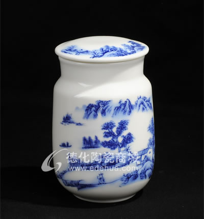 綠水人家頂帽茶葉罐/德化陶瓷/茶葉罐/茶具