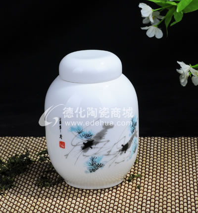 對(duì)蝦2#天球茶葉罐/德化陶瓷/茶葉罐/茶具