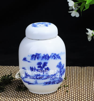 青山綠水1#天球茶葉罐/德化陶瓷/茶葉罐/茶具