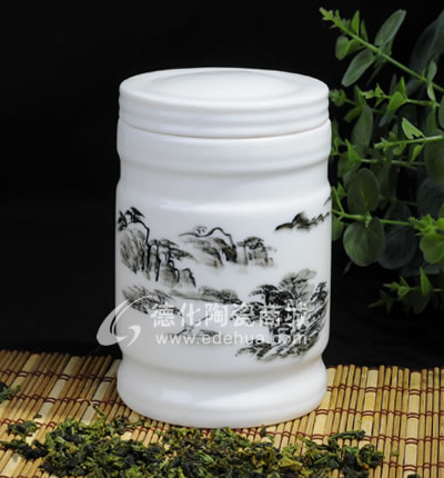 黑山水直筒茶葉罐/德化陶瓷/茶葉罐/茶具