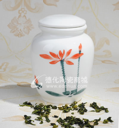 荷花純真茶葉罐/德化陶瓷/茶葉罐/茶具