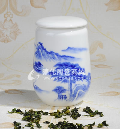 手繪蘭山水1#茶葉罐/德化陶瓷/茶葉罐/茶具