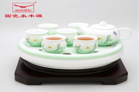 釉下彩高档骨瓷功夫茶具套装普洱茶具双层茶杯