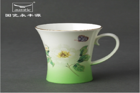 绿色渐变骨瓷马克杯创意陶瓷杯子牛奶杯咖啡