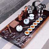 汝窯云錦天章茶具套裝配盛世青蓮花梨木茶盤帶四合一快速電爐