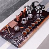 手工柴燒側把陶瓷茶具套裝配花梨木盛世青蓮茶盤帶四合一快速電爐