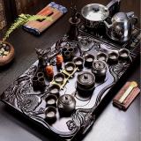 新莲花紫砂茶具套装配黑色双龙戏珠茶盘带四合一快速炉