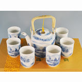 青花瓷茶具山水畫提梁壺茶具套裝