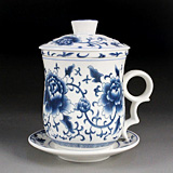 新款青花牡丹茶水杯 陶瓷红茶个人杯 陶瓷办公杯 四件套陶瓷杯