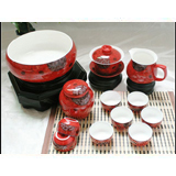 12頭紅金線直口高檔紅釉茶具