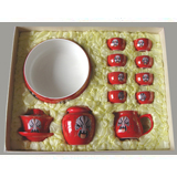 12頭紅金臉譜直口高檔紅釉茶具
