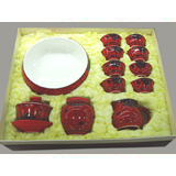 12頭紅金線反口高檔紅釉茶具