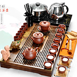 正品特價40件套紫砂功夫茶具茶壺套裝電磁爐實木茶盤