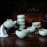 正品青色如意汝窯茶具套裝整套茶具陶瓷套裝功夫茶杯仿宋汝窯開片茶壺