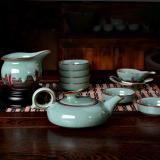 正品隨緣青色汝窯茶具套裝整套茶具陶瓷套裝功夫茶杯仿宋汝窯開片茶壺