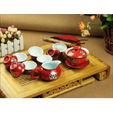 10頭紅金臉譜高檔紅釉茶具