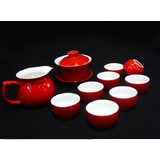 10头纯红高档红釉茶具