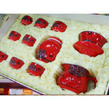 11頭紅金線條高檔紅釉茶具